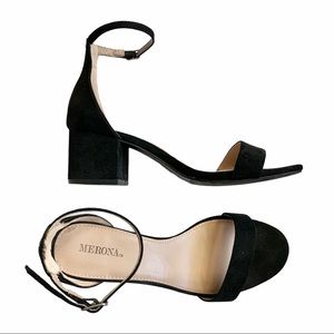 Black Suede Block Sandal Heels